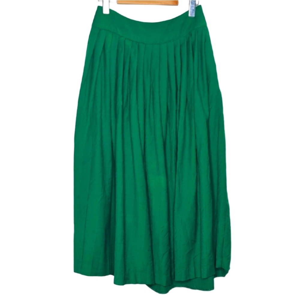 Vintage Mr. Jax Women's 8 Bright Green Wool Pleated Maxi Tea Length Skirt